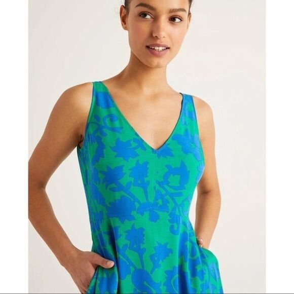 Boden Rosaline Midi Dress Tropical Retreat Emerald Size 16 V-Neck Sleeveless - Picture 3 of 14